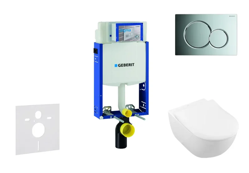 Geberit Kombifix - priekšsienas uzstādīšanas komplekts, WC ar sēdekli Subway 2.0, DirectFlush, SoftClose, CeramicPlus, vadības plate Sigma01, spīdīgs hroms 110.302.00.5 NI2