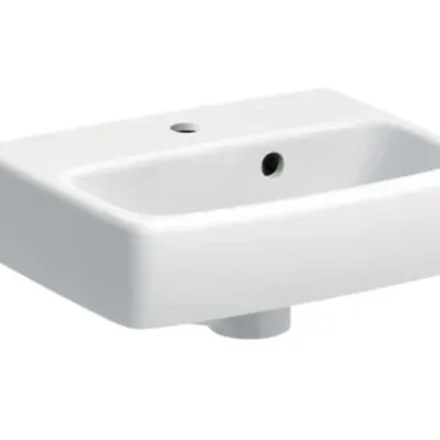 Geberit Selnova Square - rokas izlietne 63x28 cm, ar 1 jaucējkrāna caurumu, asimetriska pārplūde, balta 500.316.01.7