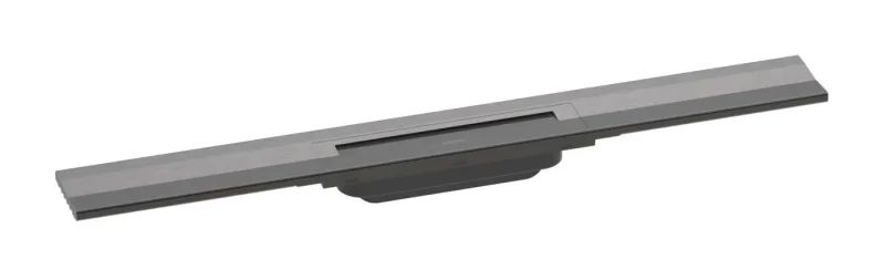 Hansgrohe RainDrain Flex - dušas noteka 700 ar nerūsējošā tērauda resti, saīsināma, montāžai pie sienas, melns hromēts matēts 56050340