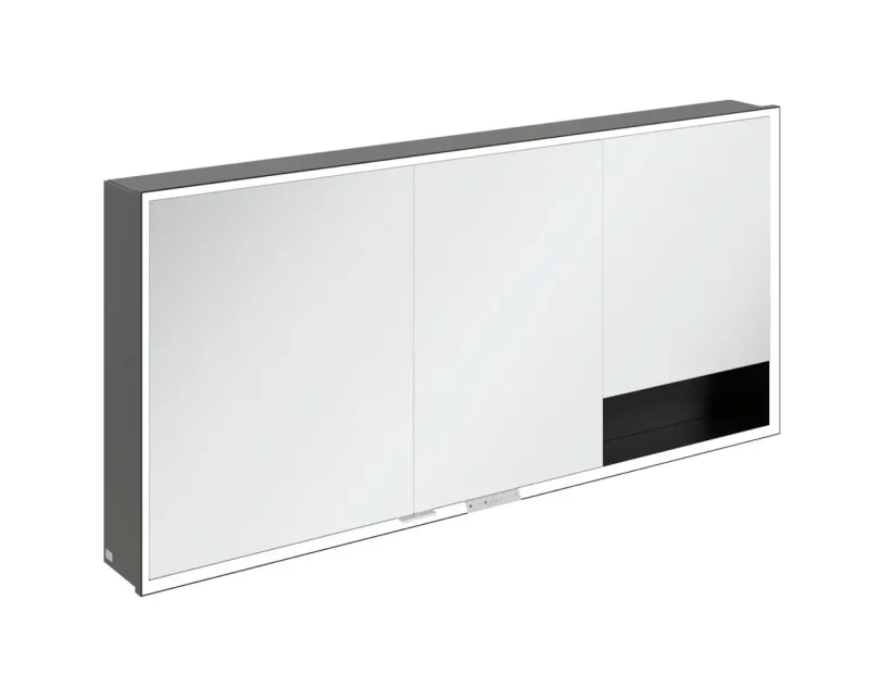 Villeroy & Boch My View+ - spoguļskapītis ar LED apgaismojumu 160x75x17 cm, 3 durvis, matēti melns B4811600