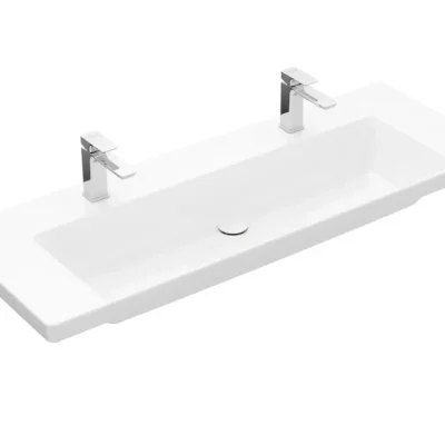Villeroy & Boch Subway 3.0 - dubultizlietne 130x48 cm, bez pārplūdes, jaucējkrāna caurumi, CeramicPlus, Stone White 4A70D1RW