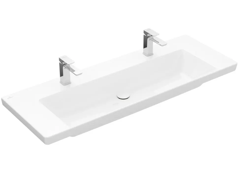 Villeroy & Boch Subway 3.0 - dubultizlietne 130x48 cm, bez pārplūdes, jaucējkrāna caurumi, CeramicPlus, Stone White 4A70D1RW