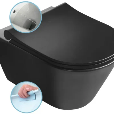 Sapho Avva - piekaramais WC ar bidē dušu, Rimless, matēti melns 100312-110