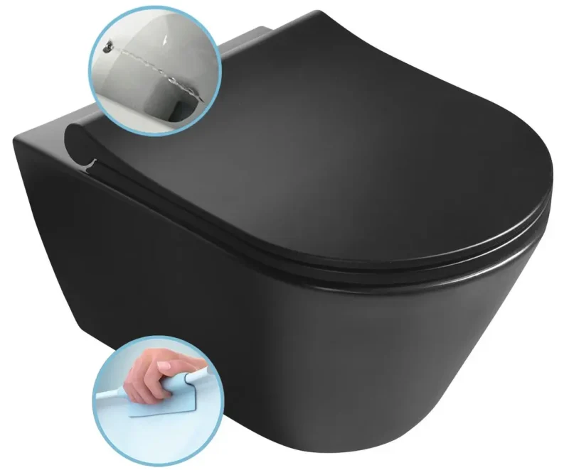 Sapho Avva - piekaramais WC ar bidē dušu, Rimless, matēti melns 100312-110