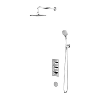 OMNIRES Y - dušas komplekts ar zemapmetuma vannas termostatu, ar pārplūdes uzpildi, ar iebūvējamo daļu, diametrs 25 cm, 5 strūklas veidi, hroms SYSYS01XCR