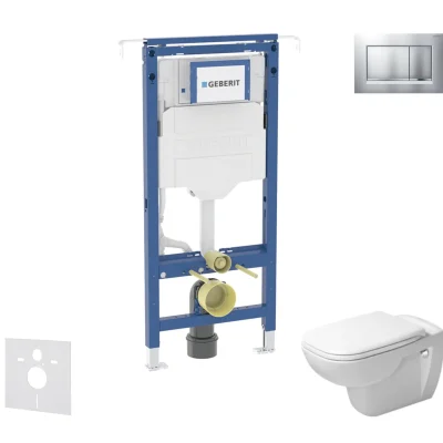 Geberit Duofix - komplekts priekšsienas elements, Duravit D-Code WC un sēdeklis, Sigma20 poga, Rimless, SoftClose, hroms matēts/hroms SANI11CP2101