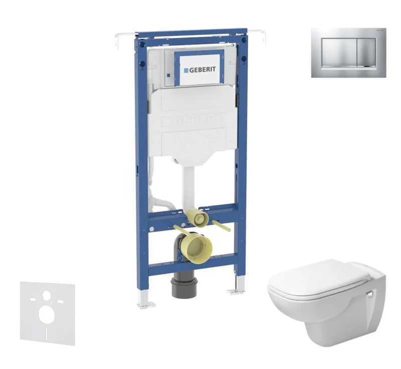 Geberit Duofix - komplekts priekšsienas elements, Duravit D-Code WC un sēdeklis, Sigma20 poga, Rimless, SoftClose, hroms matēts/hroms SANI11CP2101