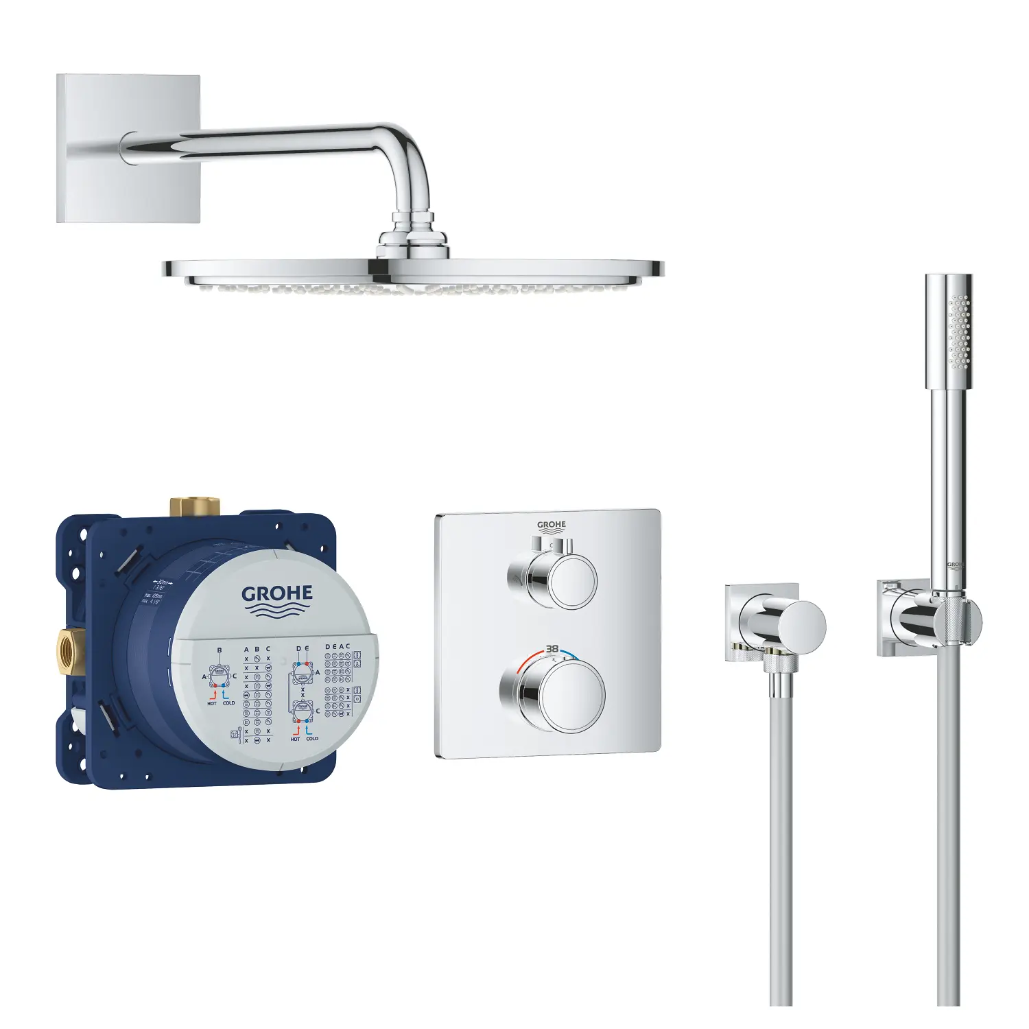 Grohe Grohtherm - dušas kolonna Rainshower Cosmopolitan 310 ar termostata maisītāju - zemapmetuma, hromēta 34730000