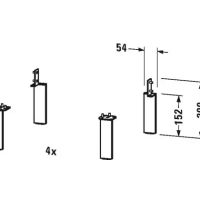 Duravit piederumi - pamatnes kāja, 4 gab., hroms UV999400000