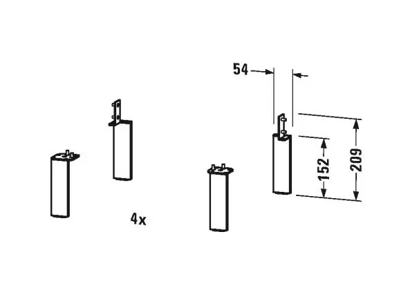 Duravit piederumi - pamatnes kāja, 4 gab., hroms UV999400000