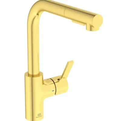 Ideal Standard Gusto - virtuves izlietnes maisītājs ar izvelkamu dušu, matēts zelts BD420A2