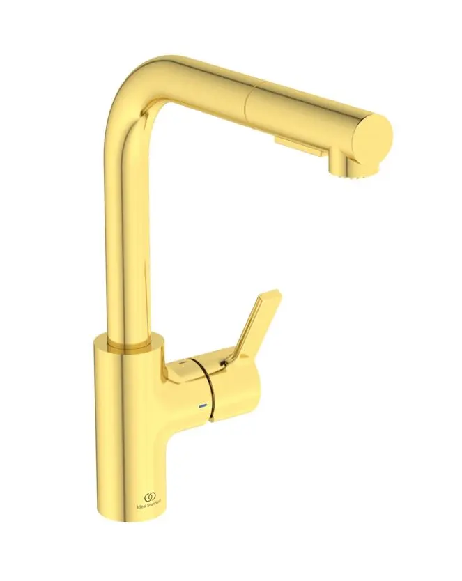 Ideal Standard Gusto - virtuves izlietnes maisītājs ar izvelkamu dušu, matēts zelts BD420A2