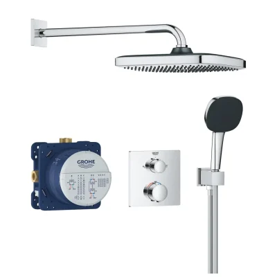 Grohe Vitalio Comfort - dušas komplekts ar zemapmetuma termostatu, 25x25 cm, 2 strūklu veidi, hroms 34882000