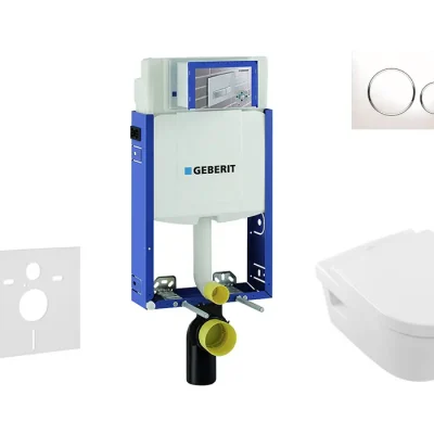 Geberit Kombifix - uzstādīšanas elements sienas WC ar vadības plati SIGMA30, balts/hroms spīdīgs + Villeroy Boch - WC un WC sēdeklis, DirectFlush, SoftClose, CeramicPlus 110.302.00.5 NB4