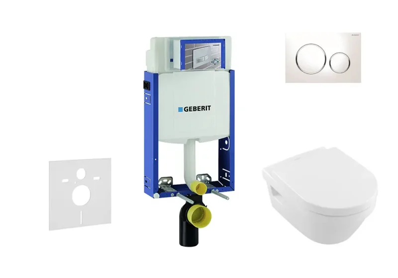Geberit Kombifix - uzstādīšanas elements sienas WC ar vadības plati SIGMA30, balts/hroms spīdīgs + Villeroy Boch - WC un WC sēdeklis, DirectFlush, SoftClose, CeramicPlus 110.302.00.5 NB4