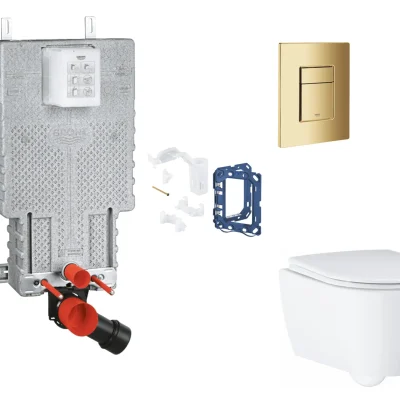 Grohe Uniset - komplekts priekšsienas elements, WC ar SoftClose sēdekli, vadības plate Skate Cosmopolitan un Fresh pārveidošanas komplekts, Cool Sunrise SANI15BB4131