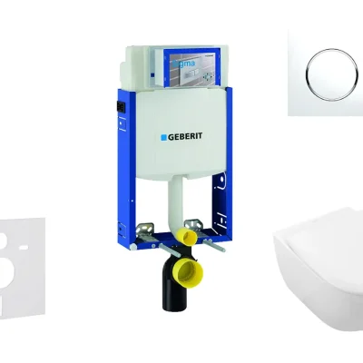 Geberit Kombifix - priekšsienas uzstādīšanas komplekts, WC ar sēdekli Subway 2.0, DirectFlush, SoftClose, CeramicPlus, vadības plate Sigma20, balts/hroms spīdīgs 110.302.00.5 NI4