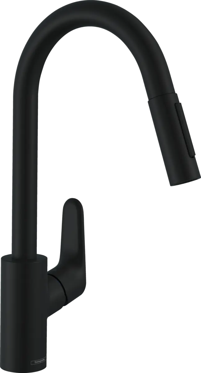 Hansgrohe Focus M41 - virtuves izlietnes maisītājs ar izvelkamu trauku dušu, matēti melns 31815670