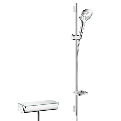Hansgrohe Raindance Select E - dušas komplekts 120 ar termostata maisītāju Ecostat Select, 3 strūklas, balts / hromēts 27039400