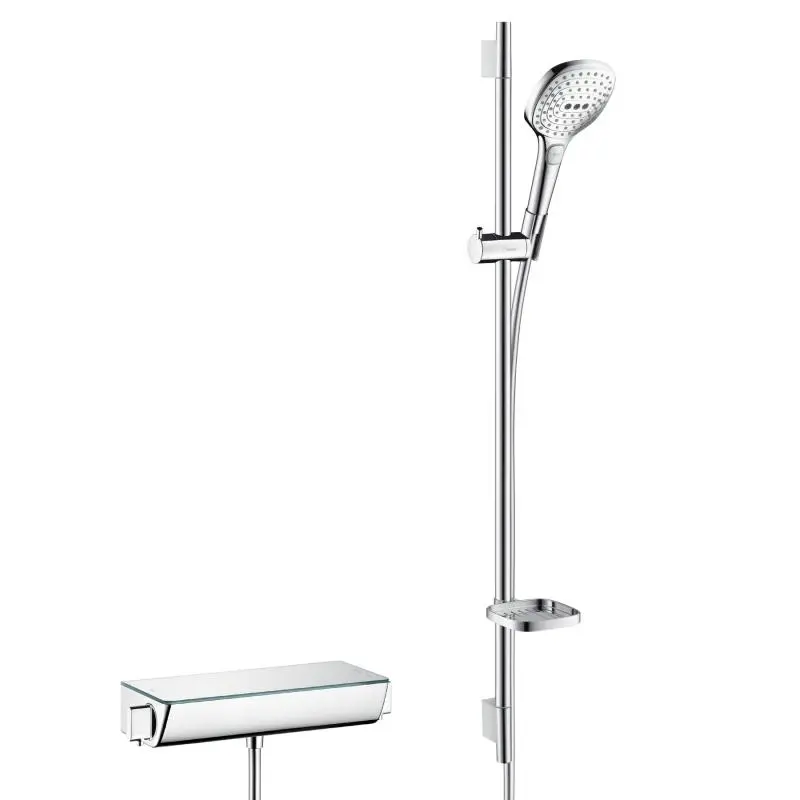 Hansgrohe Raindance Select E - dušas komplekts 120 ar termostata maisītāju Ecostat Select, 3 strūklas, balts / hromēts 27039400
