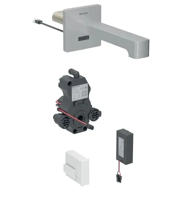 Geberit Brenta - elektronisks zemapmetuma izlietnes vārsts, darbība ar baterijām, easy to clean, matēts nerūsējošais tērauds 116.293.SN.1