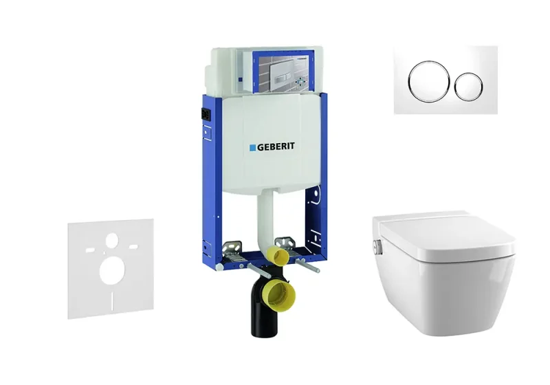 Geberit Kombifix - uzstādīšanas elements sienas WC ar vadības plati SIGMA20, balts/hroms spīdīgs + Tece One - dušas WC un WC sēdeklis, bez apmales, SoftClose 110.302.00.5 NT4