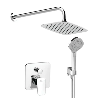 Ideal Standard CeraPlan New - dušas komplekts ar zemapmetuma maisītāju, ar iebūvējamo daļu, 3 strūklu veidi, 30x20 cm, hroms BD194AA