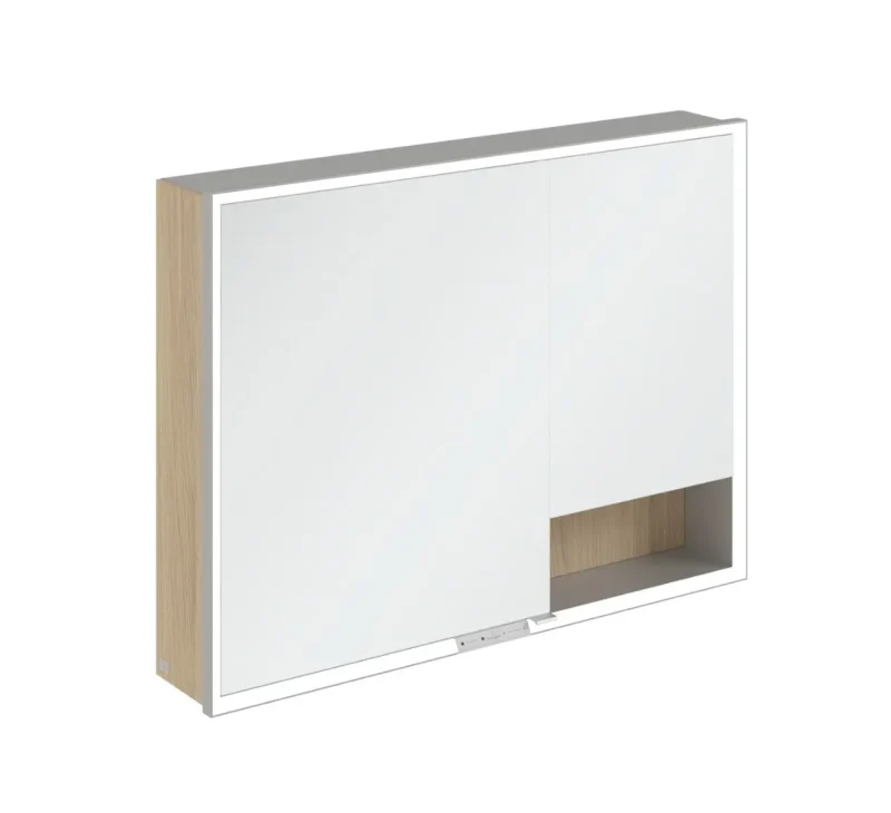 Villeroy & Boch My View+ - spoguļskapītis ar LED apgaismojumu 100x75x17 cm, 2 durvis, ziemeļu ozols/pelēks A48110VJ