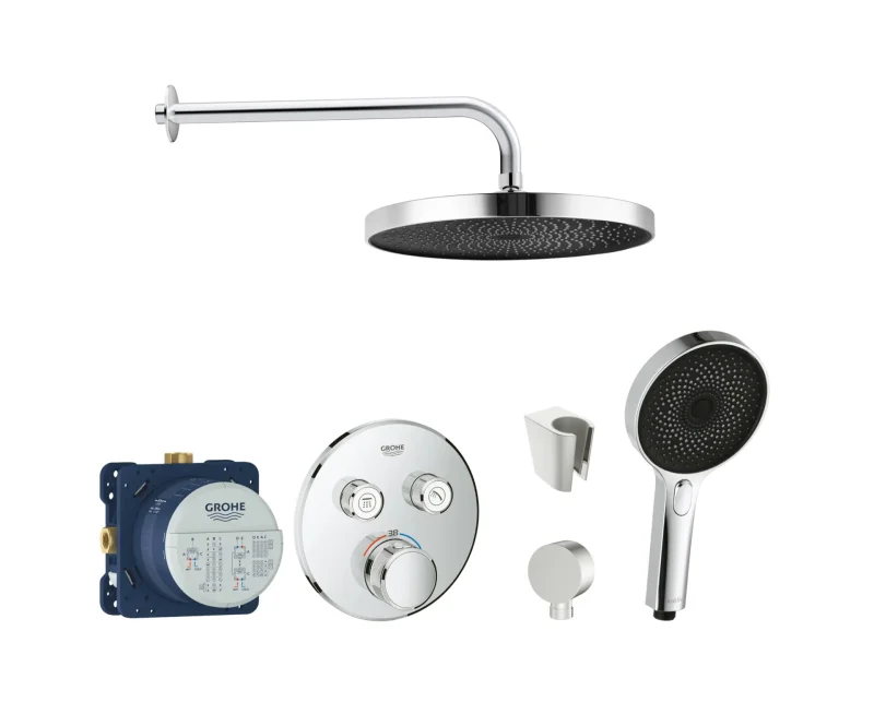Grohe/Kielle - dušas komplekts ar termostatu un zemapmetuma montāžas korpusu, hroms SANI21GKK000