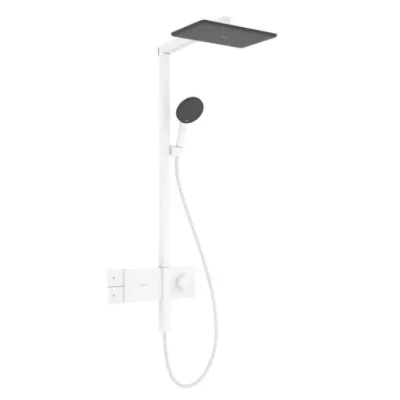 Hansgrohe Raindance Alive Q - dušas komplekts ar termostatu, 21x34 cm, 3 strūklas veidi, EcoSmart, matēti balts 24581700
