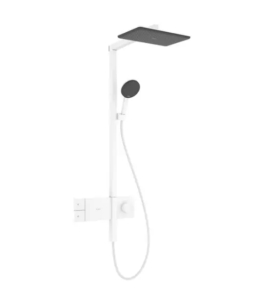 Hansgrohe Raindance Alive Q - dušas komplekts ar termostatu, 21x34 cm, 3 strūklas veidi, EcoSmart, matēti balts 24581700