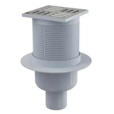 Alcadrain vannas istabas notekas - grīdas noteka 11x11 cm, diametrs 5 cm, ūdens smaku aizsardzība, nerūsējošais tērauds/plastmasa APV2