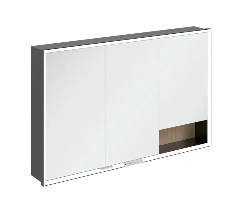 Villeroy & Boch My View+ - spoguļskapītis ar LED apgaismojumu 120x75x17 cm, 3 durvis, Nordic Oak/Matēti melns B48212VJ