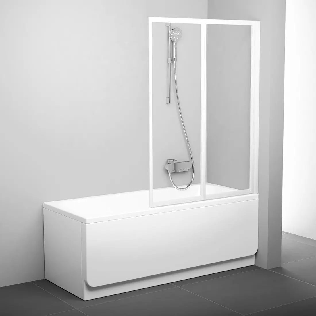 Ravak Supernova - salokāma divdaļīga vannas aizsargsiena VS2 105, 105x140 cm, balta/caurspīdīgs stikls 796M0100Z1