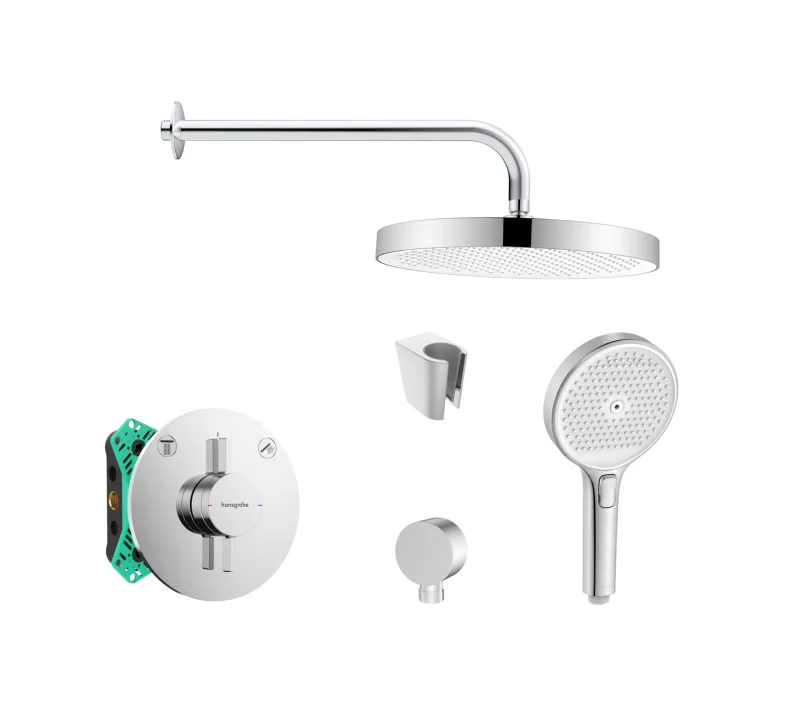 Hansgrohe/Kielle - dušas komplekts ar maisītāju un zemapmetuma iebūves korpusu, hroms SANI21HKK004
