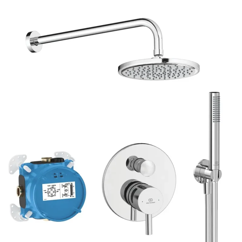 Ideal Standard CeraLine - dušas komplekts ar zemapmetuma maisītāju, ar iebūvētu korpusu, diametrs 20 cm, hroms BD193AA