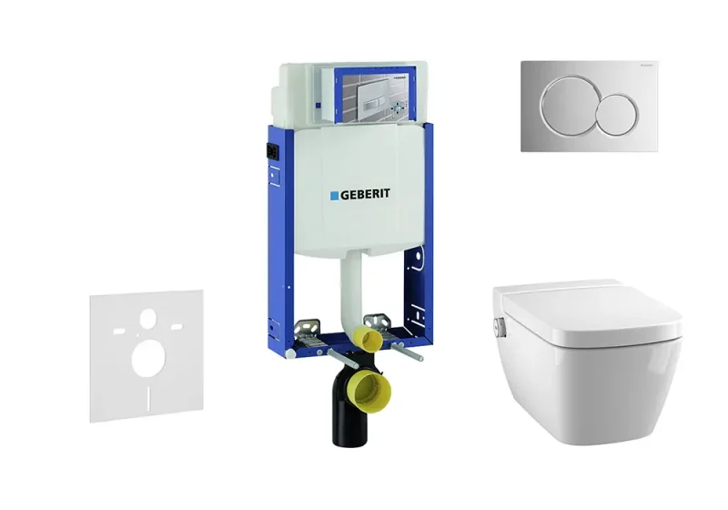 Geberit Kombifix - uzstādīšanas elements sienas WC ar vadības plati SIGMA01, hroms spīdīgs + Tece One - WC un WC sēdeklis, bez apmales, SoftClose 110.302.00.5 NT2