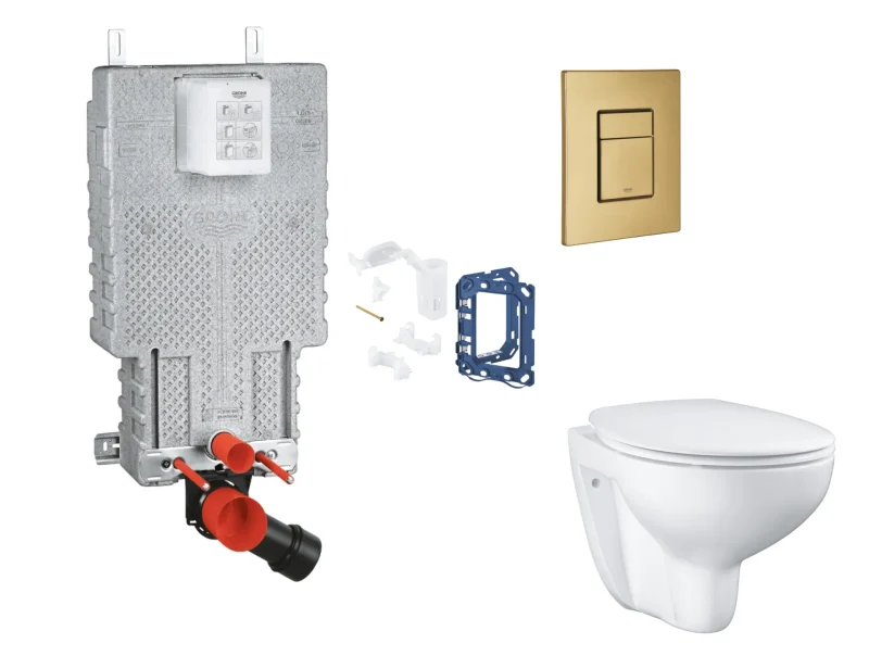 Grohe Uniset - komplekts zemapmetuma elementam, WC ar SoftClose sēdekli, Skate Cosmopolitan vadības plati un Fresh pārbūves komplektu, Cool Sunrise birstēts SANI15BB4121