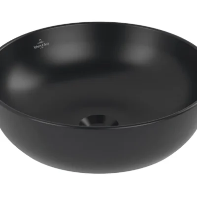 Villeroy & Boch Artis - uzliekamā izlietne, diametrs 43 cm, bez pārplūdes, bez cauruma jaucējkrānam, CeramicPlus, Pure Black 417943R7