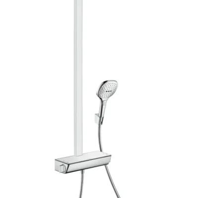 Hansgrohe Raindance Select E - dušas sistēma Showerpipe 300 ar termostata maisītāju, EcoSmart 9 l/min, 2 strūklas, hromēta 27282000