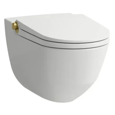 Laufen Cleanet Riva - elektronisks bidē ar keramiku, pie sienas stiprināms, Rimless, SoftClose, matēti balts/pulēts zelts H8206917620001