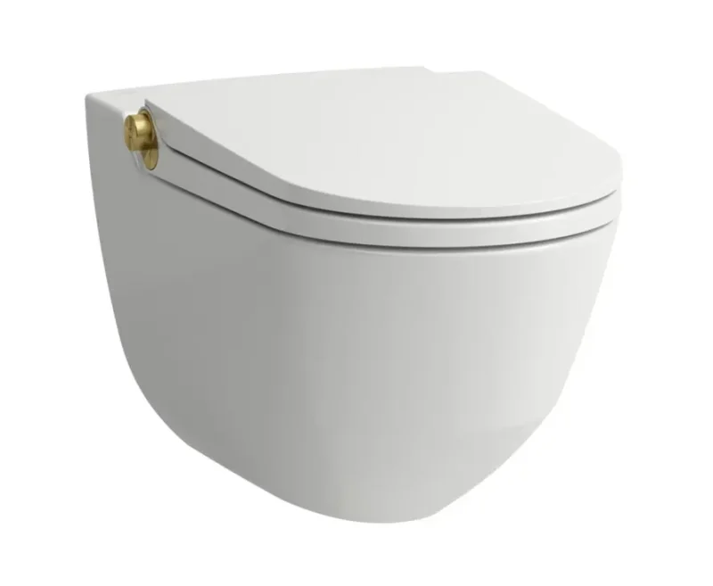 Laufen Cleanet Riva - elektronisks bidē ar keramiku, pie sienas stiprināms, Rimless, SoftClose, matēti balts/pulēts zelts H8206917620001