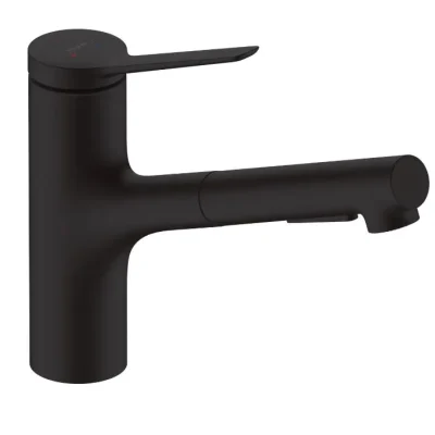 Hansgrohe Zesis M33 - virtuves izlietnes maisītājs 150, ar izvelkamu dušu, sBox lite, matēti melns 74803670
