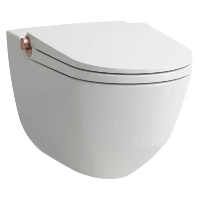 Laufen Cleanet Riva - elektronisks bidē ar keramiku, pie sienas stiprināms, Rimless, SoftClose, balts/pulēts rožzelts H8206914030001