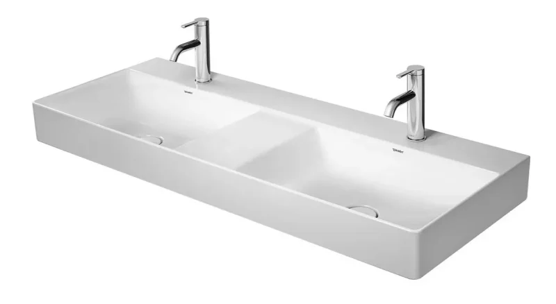 Duravit DuraSquare - dubultizlietne 120x47 cm, ar 2 caurumiem jaucējkrānam, DuraCeram, Alpu balts 2353120041