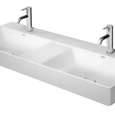 Duravit DuraSquare - mēbeļu dubultizlietne 120x47 cm, ar 2 jaucējkrāna caurumiem, DuraCeram, ar WonderGliss, Alpu balts 23531200711