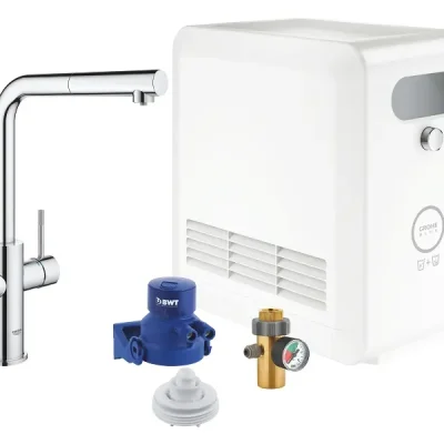 Grohe Blue Professional - Connected virtuves izlietnes maisītājs ar dzesēšanas iekārtu un ūdens filtru, izvelkama trauku duša, hromēts 31326002