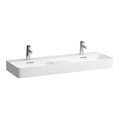 Laufen VAL - dubultā izlietne, 120x42 cm, ar pārplūdi, 2 krāna caurumiem, LCC, balta H8142824001041