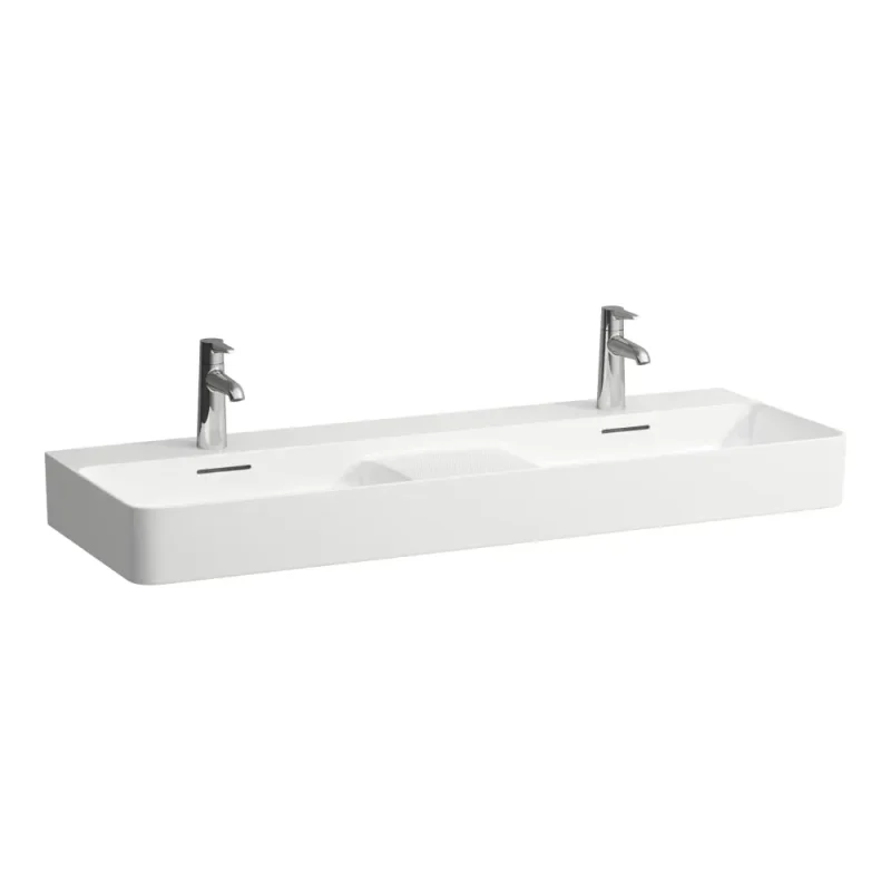 Laufen VAL - dubultā izlietne, 120x42 cm, ar pārplūdi, 2 krāna caurumiem, LCC, balta H8142824001041