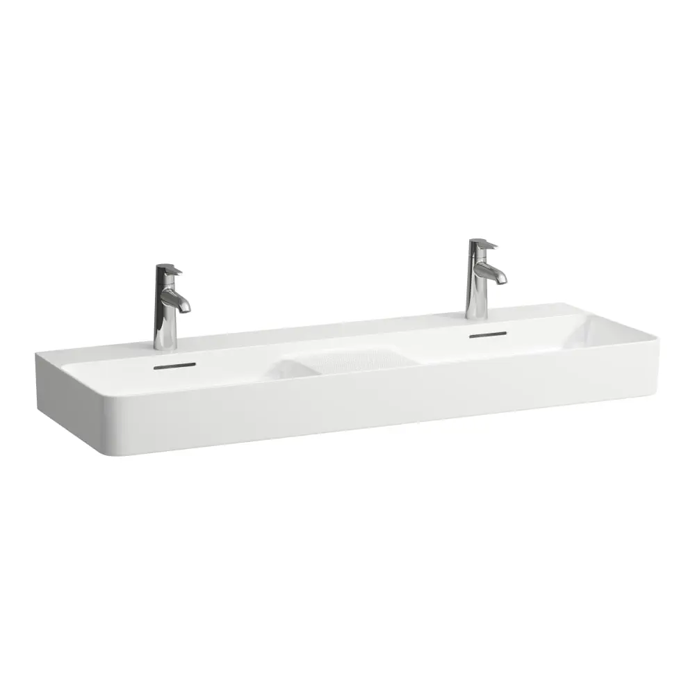 Laufen VAL - dubultā izlietne, 120x42 cm, ar pārplūdi, 2 krāna caurumiem, LCC, balta H8142824001041
